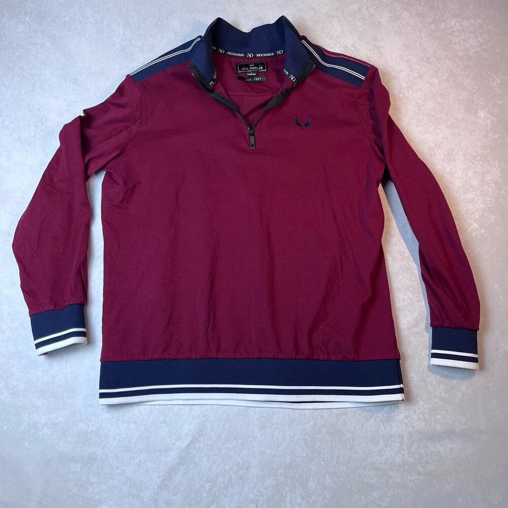 NICK DANGER Men's Large 1/4 Quarter Zip Track Long Sleeve Preppy Shirt Pull Over